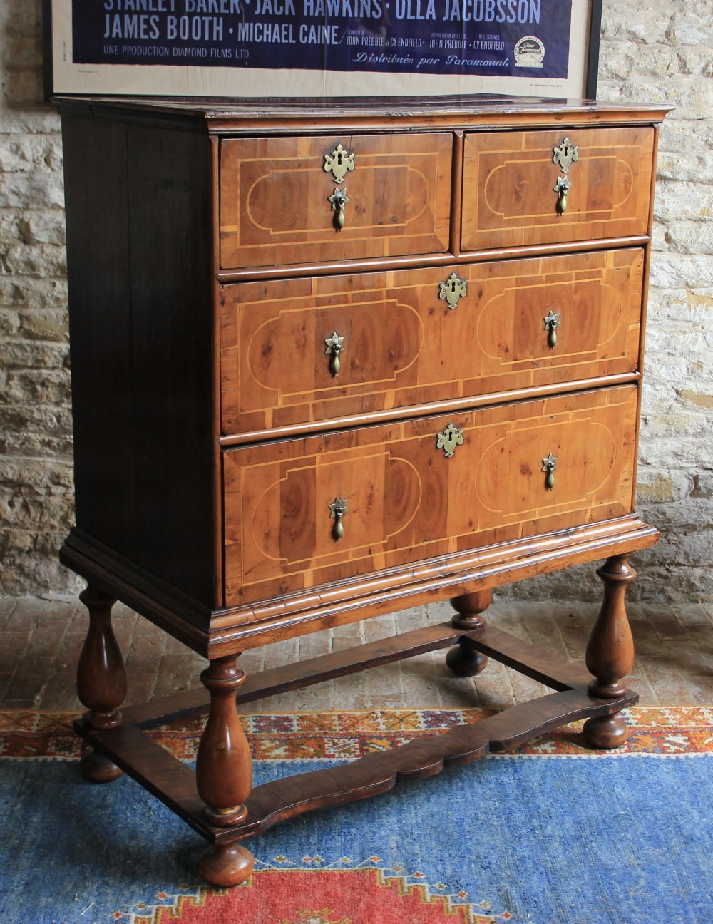 Early 18th century Yew wood chest on stand  View II