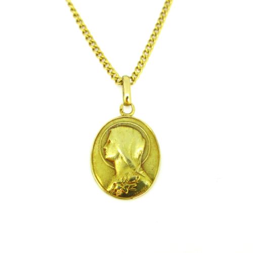 fig 1. Vintage Religious Virgin Mady Medal Pendant, 18kt gold, by Jules Holy, France, circa 1930