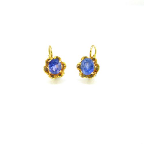fig 1. RESERVED Vintage Ceylon Sapphires Dormeuses Earrings, 18kt yellow gold