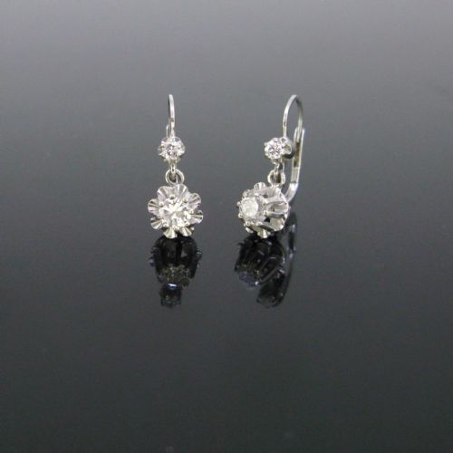 Reserved Vintage Dormeuses Diamonds Earrings by Denys, 18kt White Gold, France, Circa 1930