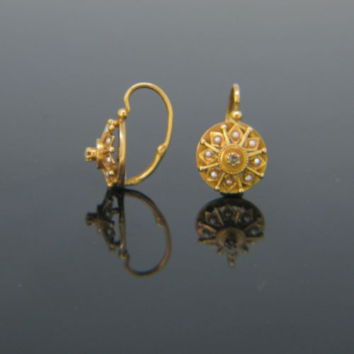 ANTIQUE VICTORIAN ROSE CUT DIAMONDS PEARLS DORMEUSES EARRINGS 18KT YELLOW GOLD FRANCE CIRCA 1880 - ADDITIONAL PHOTO 4