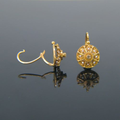 ANTIQUE VICTORIAN ROSE CUT DIAMONDS PEARLS DORMEUSES EARRINGS 18KT YELLOW GOLD FRANCE CIRCA 1880 - ADDITIONAL PHOTO 6