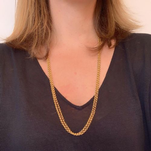 ANTIQUE VICTORIAN DOUBLE LINKS CHAIN NECKLACE 28 INCHES 18KT YELLOW GOLD FRANCE CIRCA 1880 - ADDITIONAL PHOTO 4