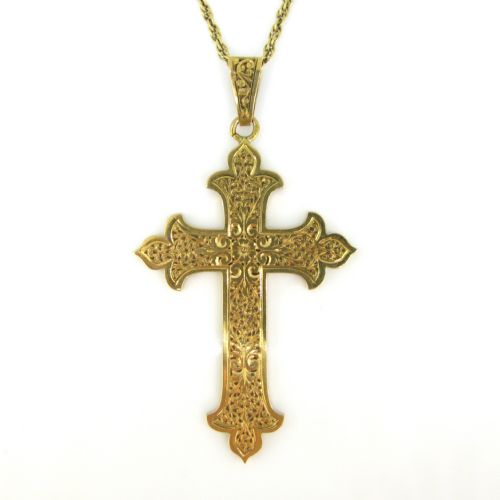 ANTIQUE ART NOUVEAU CROSS PENDANT 18KT YELLOW GOLD FRANCE CIRCA 1905 - ADDITIONAL PHOTO 1