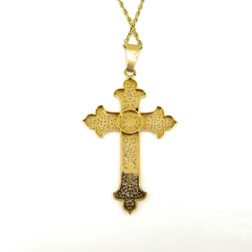 ANTIQUE ART NOUVEAU CROSS PENDANT 18KT YELLOW GOLD FRANCE CIRCA 1905 - ADDITIONAL PHOTO 4