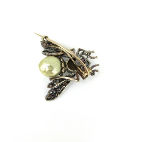 RESERVED ANTIQUE VICTORIAN PEARL TIGER EYE DIAMONDS BEE BROOCH 18KT GOLD AND SILVER CIRCA 1880 - ADDITIONAL PHOTO 4