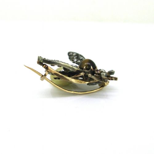 RESERVED ANTIQUE VICTORIAN PEARL TIGER EYE DIAMONDS BEE BROOCH 18KT GOLD AND SILVER CIRCA 1880 - ADDITIONAL PHOTO 5