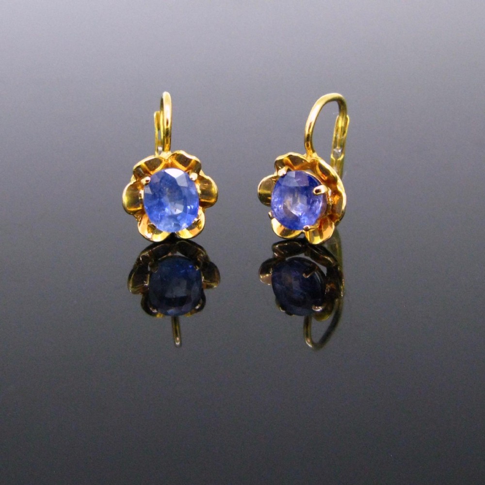 RESERVED Vintage Ceylon Sapphires Dormeuses Earrings, 18kt yellow gold