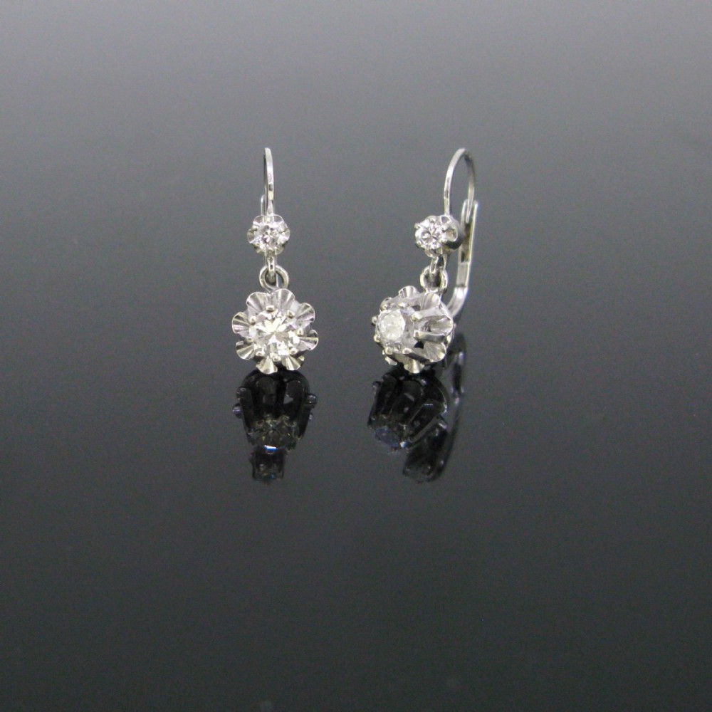 RESERVED Vintage Dormeuses Diamonds Earrings by Denys, 18kt white gold, France, circa 1930
