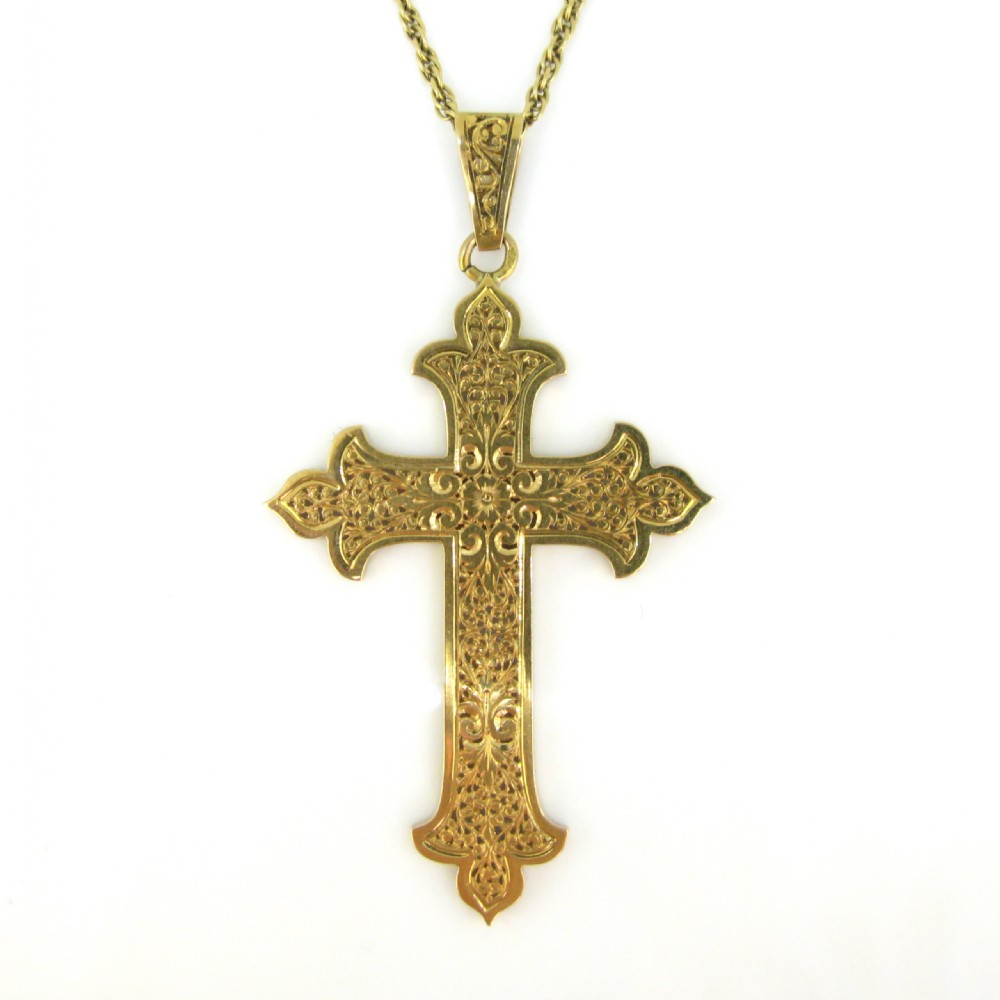 Antique Art Nouveau Cross Pendant, 18kt Yellow Gold, France, circa 1905 View II