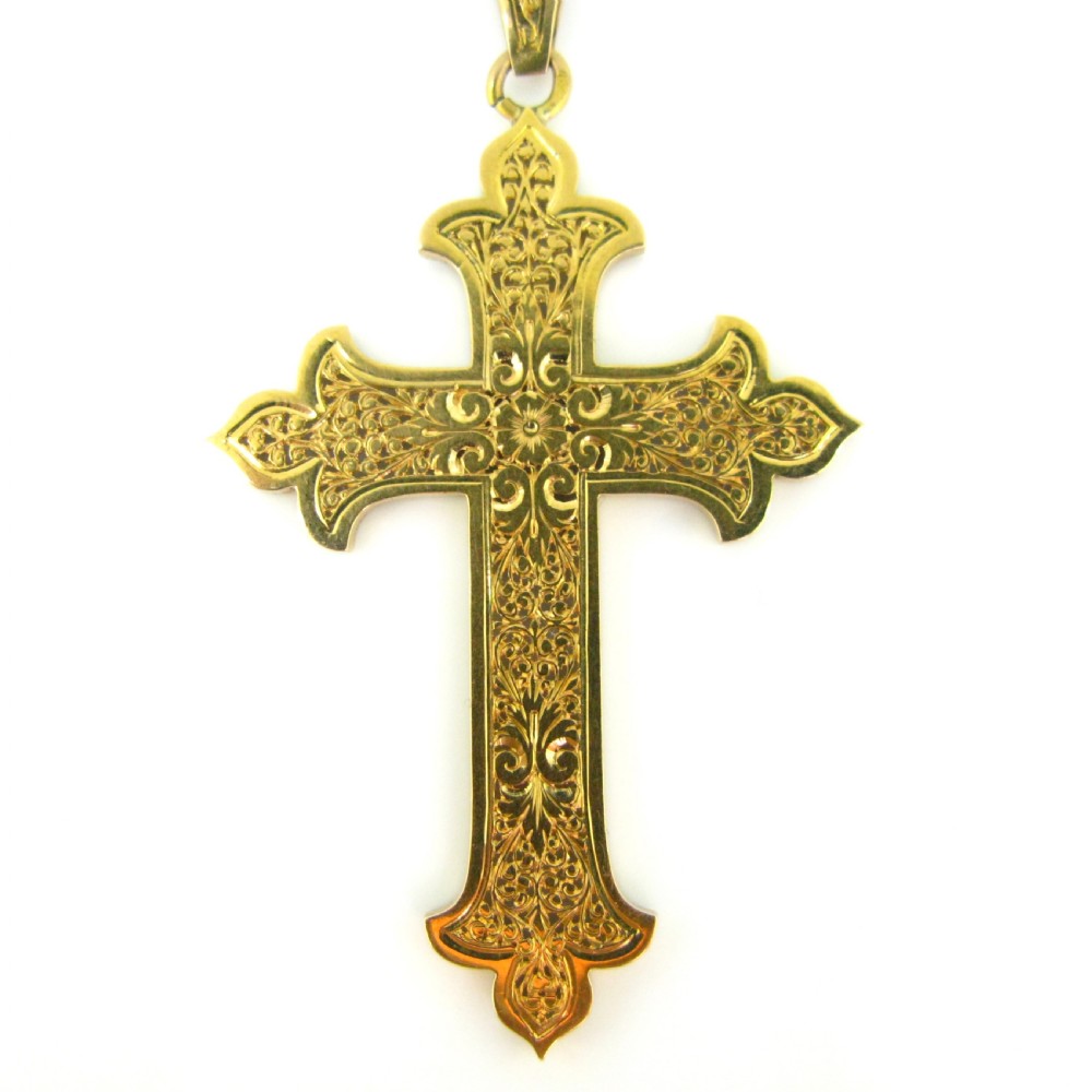 Antique Art Nouveau Cross Pendant, 18kt Yellow Gold, France, circa 1905 View III