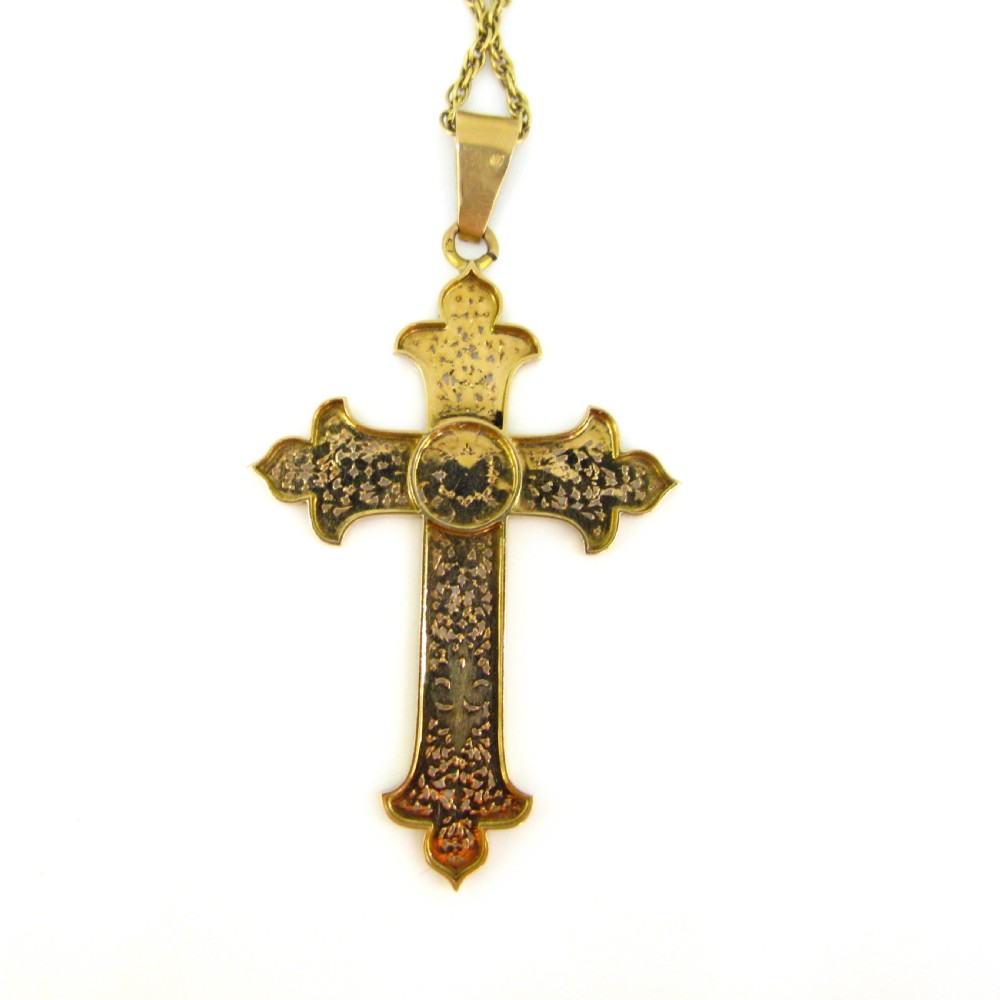 Antique Art Nouveau Cross Pendant, 18kt Yellow Gold, France, circa 1905 View IV