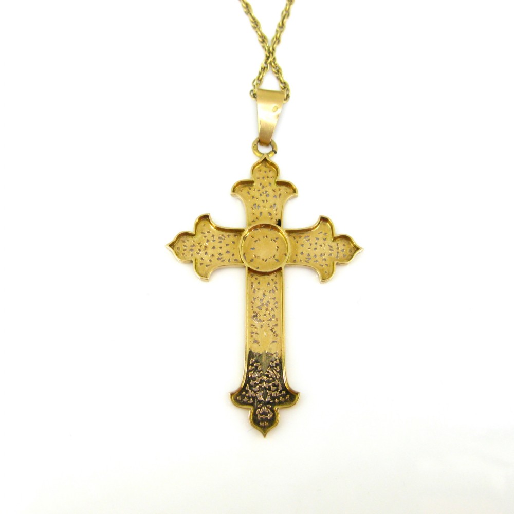 Antique Art Nouveau Cross Pendant, 18kt Yellow Gold, France, circa 1905 View V