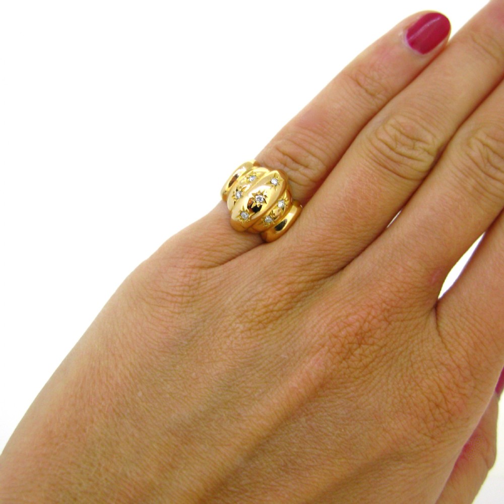 RESERVED Star Setting Diamonds Bombe Dome Ring, 18kt Yellow Gold, France, circa 1970 View VII