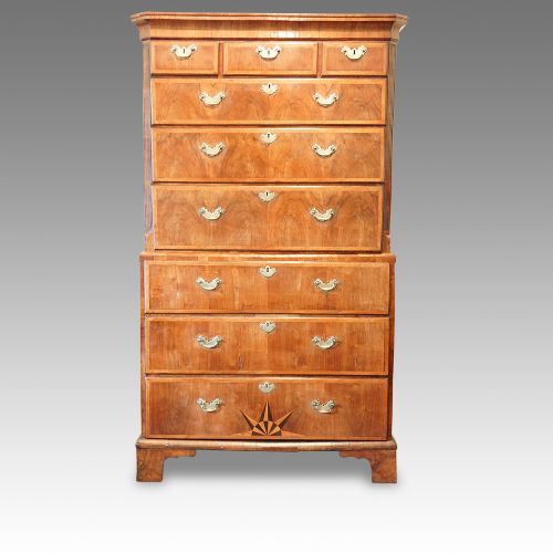 George III Walnut Chest on Chest with Sunburst Inlay