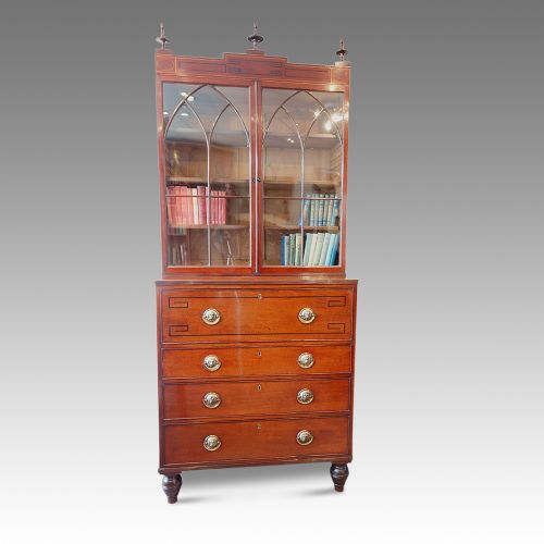 Regency Inlaid Mahogany Secretaire Bookcase