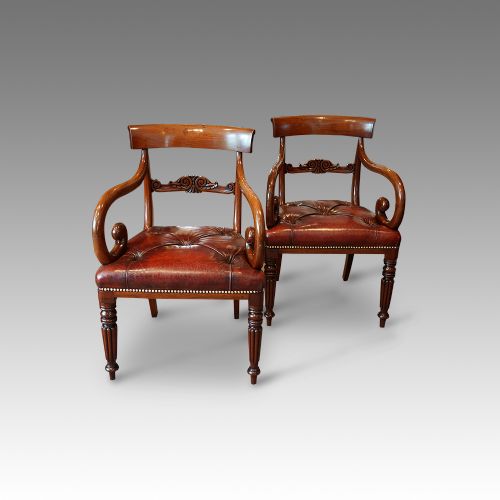 Pair of William IV Mahogany Scroll Arm-chairs