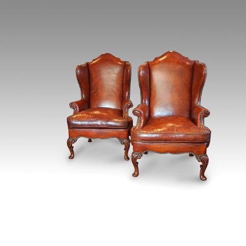 Pair of Queen Anne Style Walnut Wing-chairs
