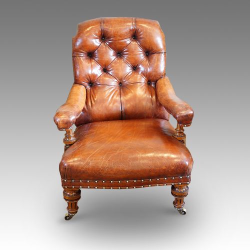 Victorian Leather Button Back Easy Chair