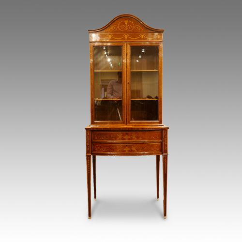 Edwardian Inlaid Bookcase Display Cabinet