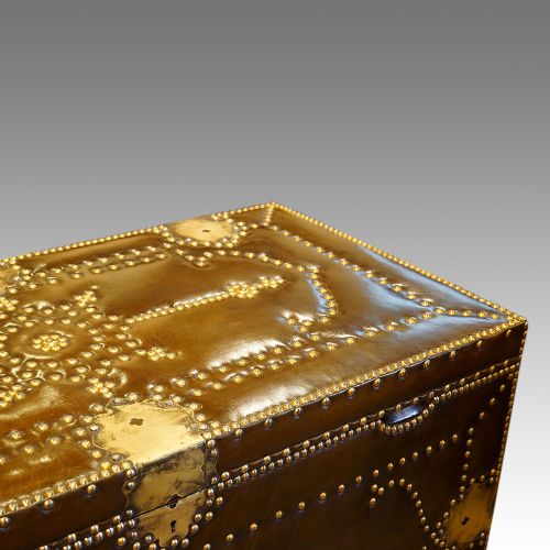 fig 2. Brass and leather bound chest in the Regency manner