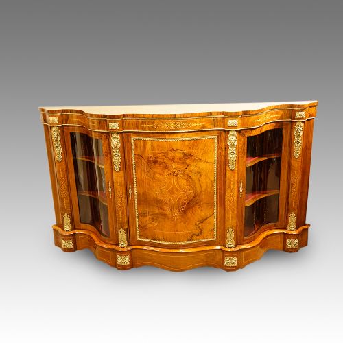 Victorian Walnut Inlaid Serpentine Credenza