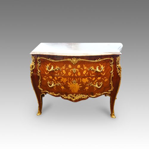 French Inlaid Serpentine Marble Top Commode,1920's