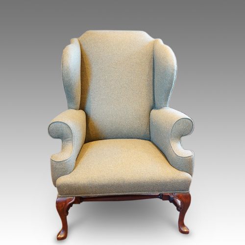 Georgian Style Wing Chair in Khaki Tweed Material