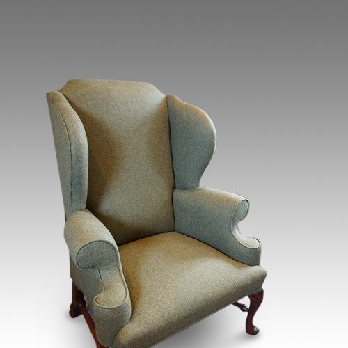 fig 4. Georgian style wing chair in Khaki tweed material