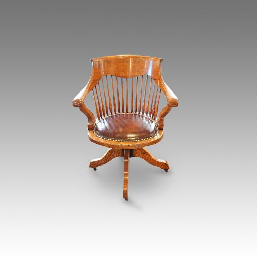 Edwardian Oak Spindle Back Revolving Desk Chair