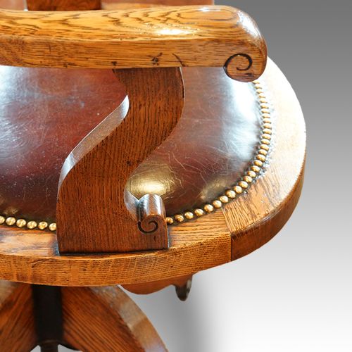 fig 1. Edwardian oak spindle back revolving desk chair