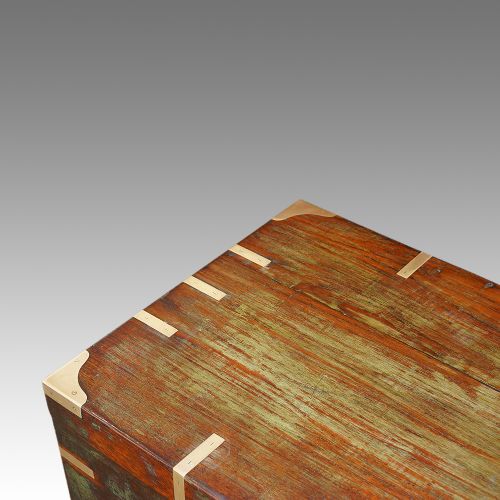 fig 1. Antique Victorian brass bound military chest with some original paint