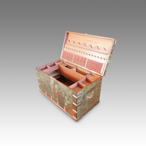 fig 2. Antique Victorian brass bound military chest with some original paint