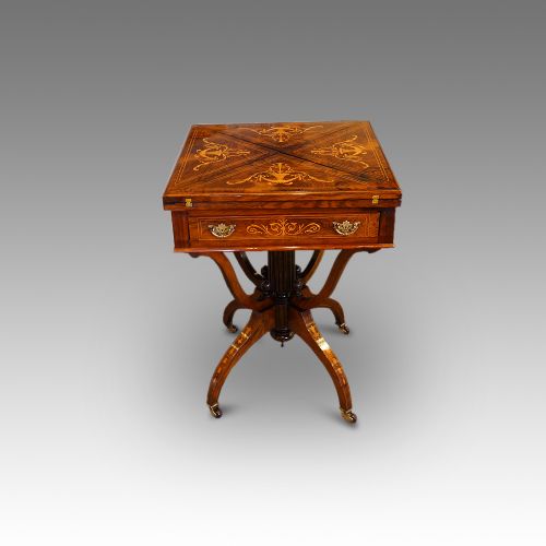 Late Victorian Inlaid Rosewood Envelope Card Table
