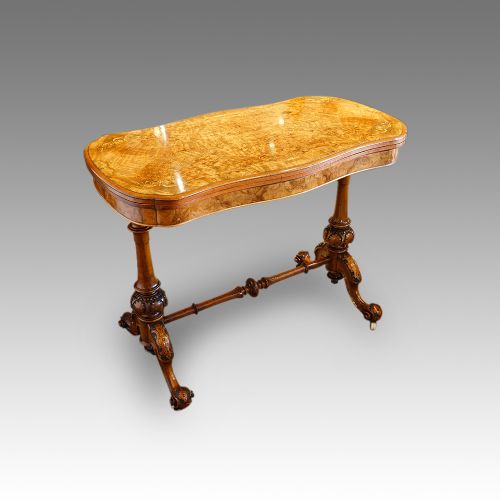 Victorian Inlaid Walnut Serpentine Card Table