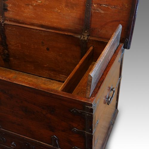 fig 1. Antique Colonial hardwood iron bound mule chest