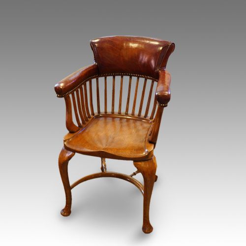 Edwardian Oak and Leather Desk Chair