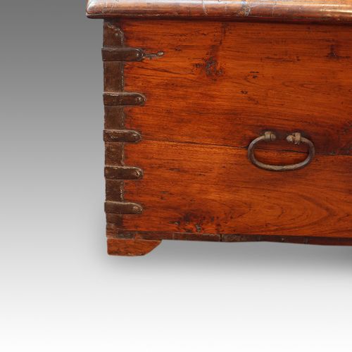 fig 1. Antique Colonial merchants chest with iron fittings