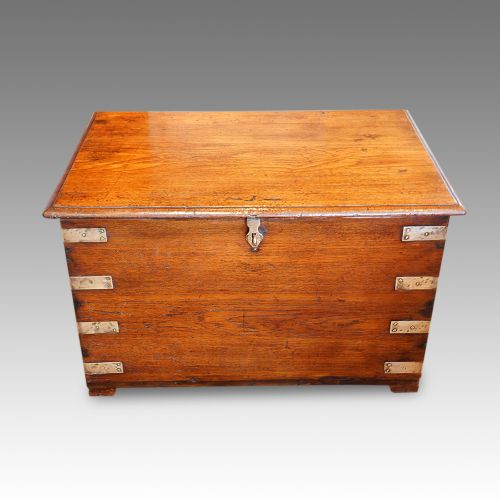 Victorian Teak Brass Bound Military Trunk