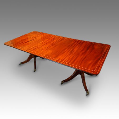 Regency Style Twin Pillar Mahogany Dining Table