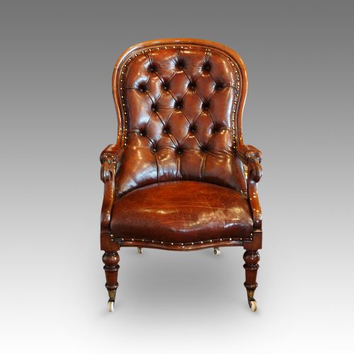 Victorian Turned Leg Leather Reading Chair