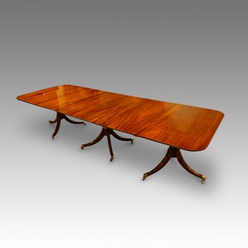 Georgian Style 3 Pedestal Mahogany Dining Table