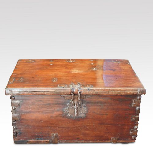 Antique Colonial Trunk with Iron Lock Plate