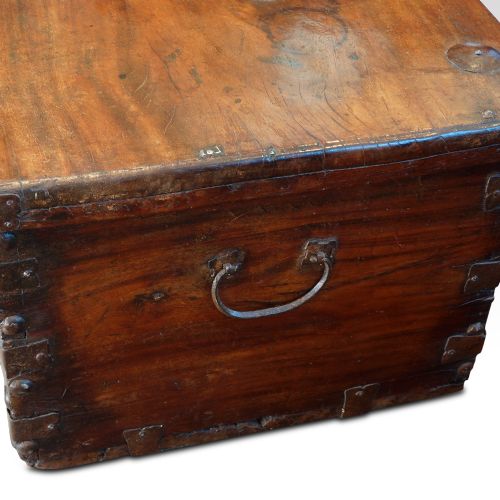 fig 2. Antique Colonial trunk with iron lock plate