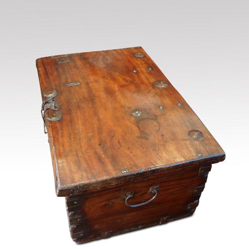fig 1. Antique Colonial trunk with iron lock plate