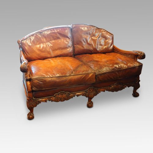 Edwardian Walnut and Leather Bergere Sofa