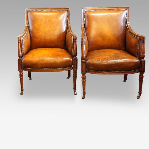 Pair of Late 19thc Mahogany Library Reading Chairs