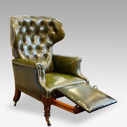 William IV Leather Button Back Reclining Patent Library Chair