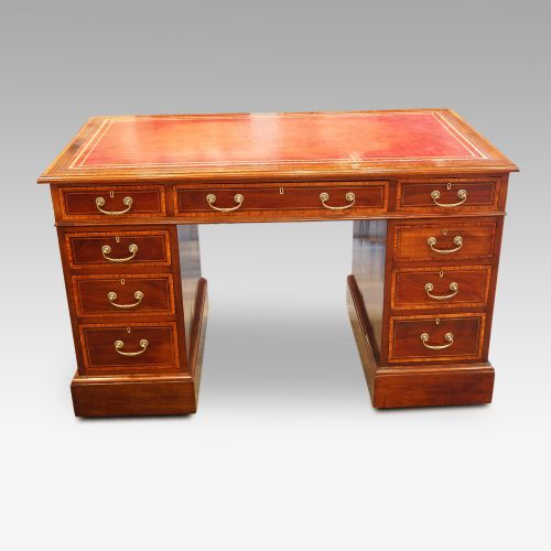 Edwardian Inlaid Mahogany Pedestal Desk