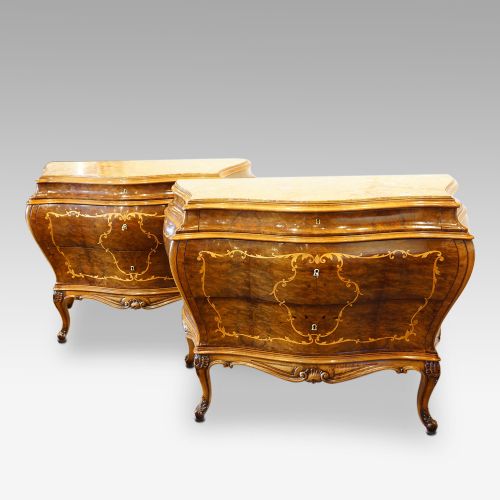 Pair of Fine Inlaid Walnut Italian Commodes